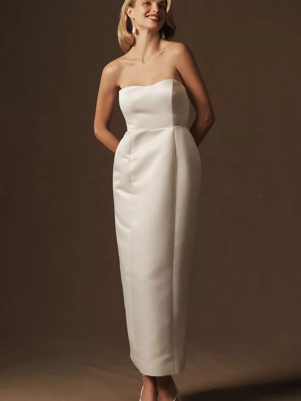 BHLDN Strapless White Column Dress - Elegant Minimalist Design